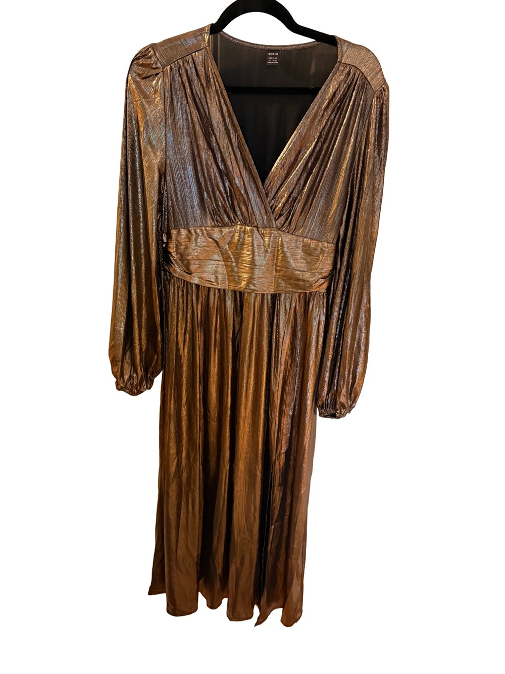 NWOT SHEIN Belle Metallic Pleated Deep V-Neck Gown - XL